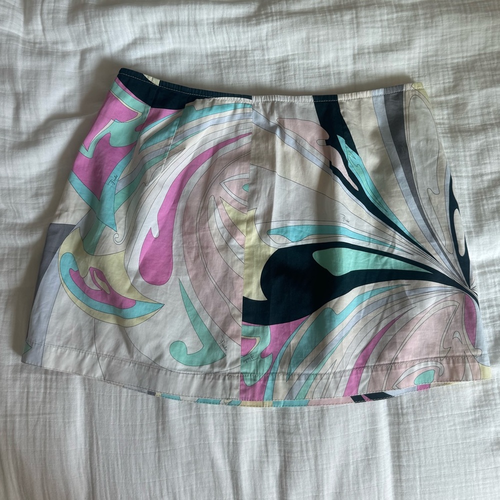 Vintage PUCCI Sz 6 Emilio Pucci cotton Pastel skirt Pink & Green Accents